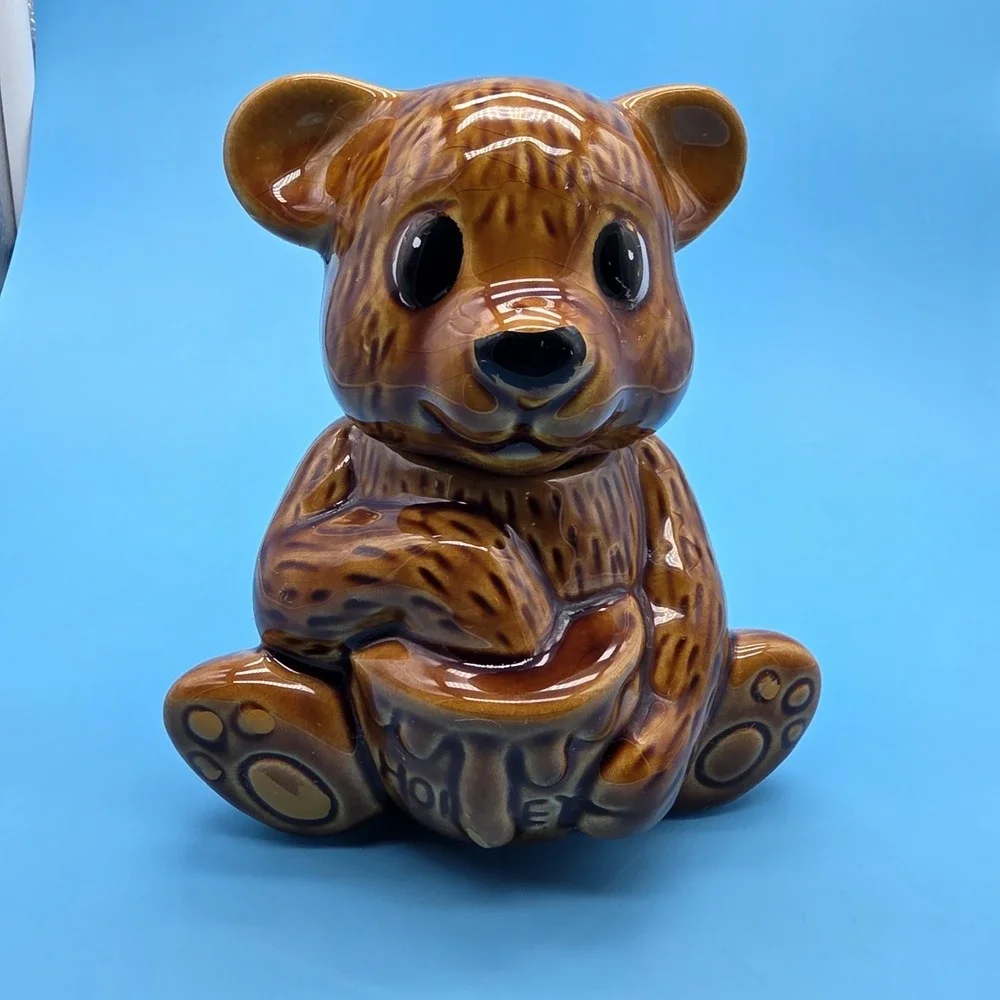 Brown Bear Honey Pot Cookie Jar Ceramic Removable Head